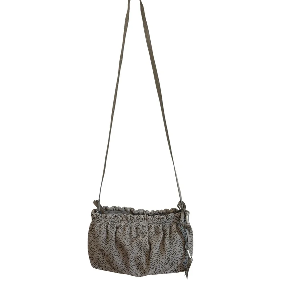 Lucky Brand Alva Small Crossbody Shoulder Bag Taupe Dot Textured Leather‎